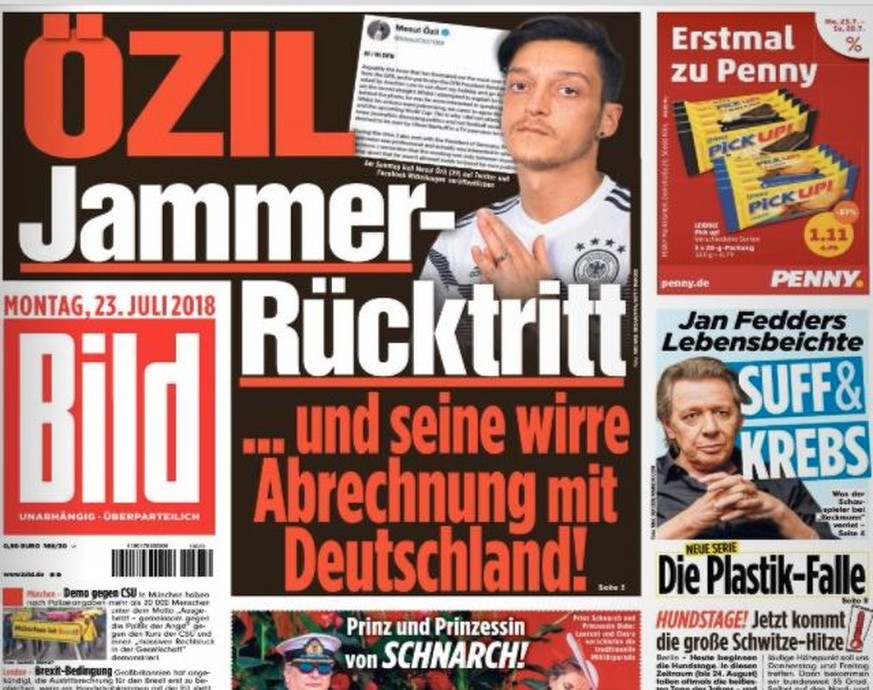 Özil dominiert: Die Frontseite der «Bild» vom Montag 23. Juli.