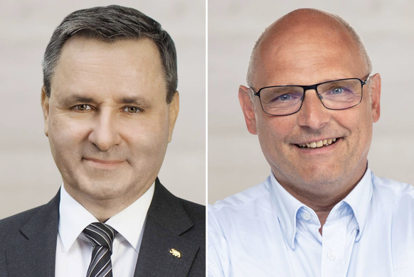 Ständerat Werner Salzmann und Nationalrat Alfred Heer (von links), zwei Kandidaten für das SVP-Präsidium.