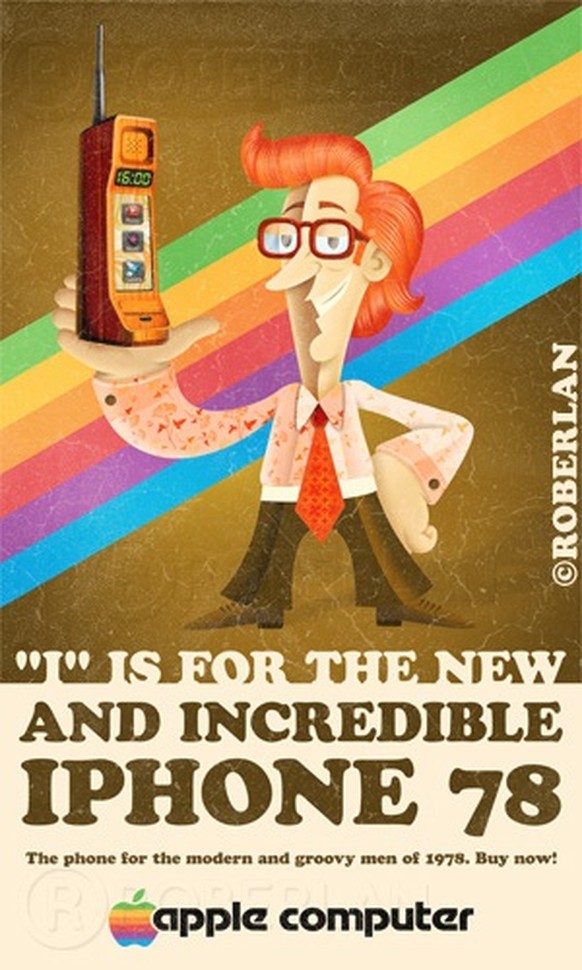 «Das Telefon für moderne und groovy Männer von 1978. Jetzt kaufen!» Wäre das iPhone in den 70er-Jahren herausgekommen, hätte Apple wohl mit&nbsp;Woody Allen dafür geworben.