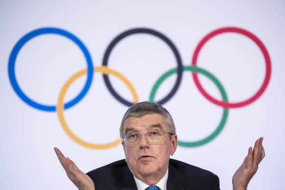 International Olympic Committee (IOC) president Thomas Bach from Germany speaks during a press conference after the executive board meeting of the International Olympic Committee (IOC), at the Olympic ...
