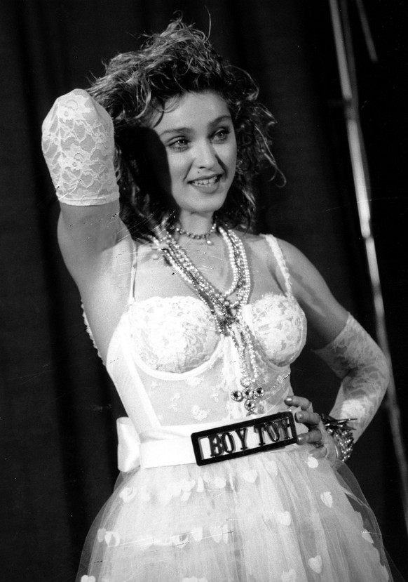 Madonna poses at the MTV Video Music Awards, in this Sept. 14, 1984 photo, in New York&#039;s Radio City Music Hall. On Aug. 1 MTV marks 25 years on the air. (AP Photo)