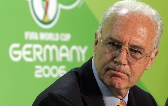 FILE - In this June 29, 2006 file picture Franz Beckenbauer, then President of the German Organization Committee of the soccer World Cup 2006 briefs the media in Berlin. An inquiry into bribery allega ...