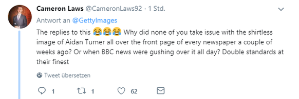 «Die Antworten dazu :'D. Wieso störte es niemanden, als das Bild des T-Shirt-losen Aidan Turner vor ein paar Wochen überall auf den Titelblättern der Zeitungen war? Oder als BBC davon schwärmte? Doppe ...