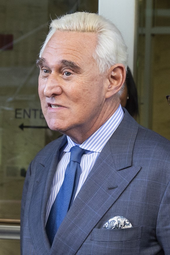 epa07386427 Roger Stone, longtime political advisor to US President Donald J. Trump, leaves after a show cause hearing at the DC Federal Court in Washington, DC, USA, 21 February 2019. The hearing was ...
