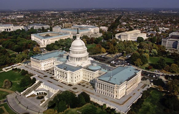 FILE - In this Oct. 24, 2001, file photo, the United States Capitol in Washington, D.C. is shown in an aerial view. The GOP-led Congress is hoping to approve a must-pass spending bill as the clock tic ...