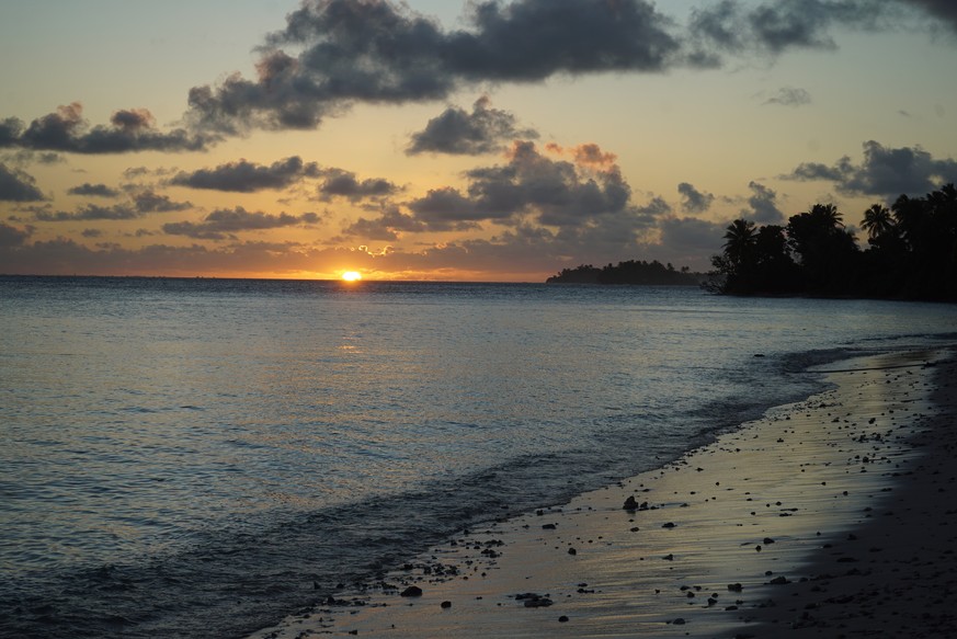 This Oct. 23, 2017 photo captures a sunset on Eneko Island, a private island in Majuro, Marshall Islands. Reservations can be made through Hotel Robert Reimers. (AP Photo/Nicole Evatt)