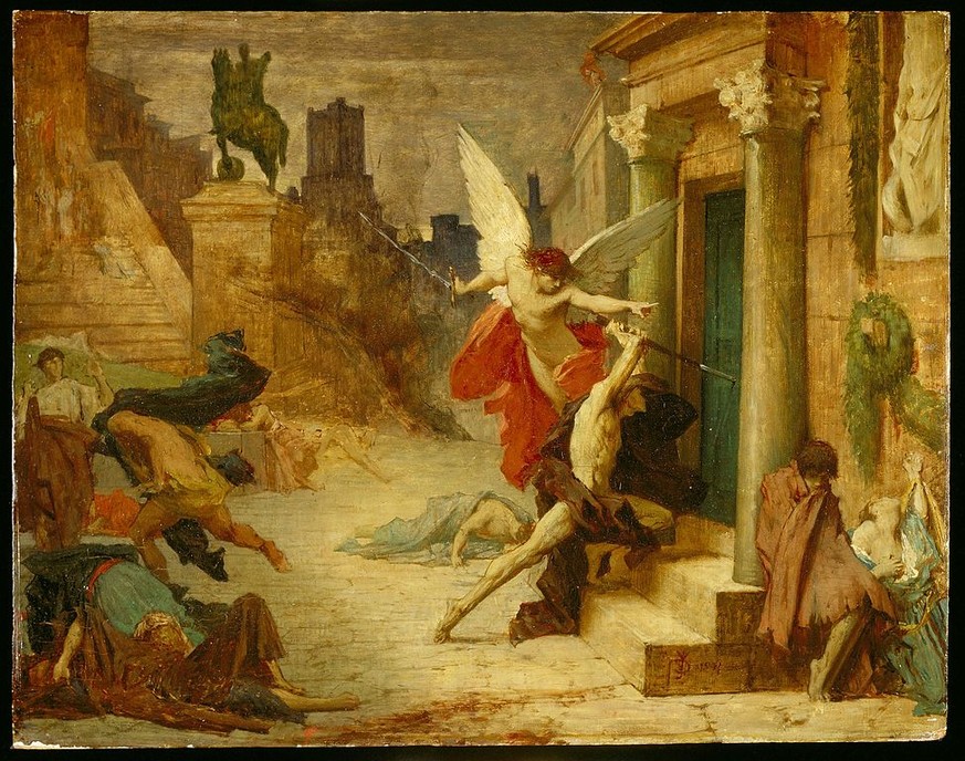 Der Todesengel schlägt an eine Tür: Die Pest in Rom, Gemälde von Jules-Elie Delaunay.