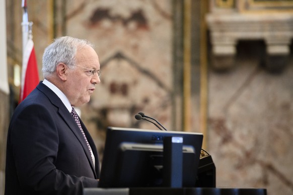 Swiss Federal President Johann Schneider-Ammann commemorates the 70th anniversary of the speech of Winston Churchill in Zurich about the future of Europe, at the University of Zurich, Switzerland, on  ...