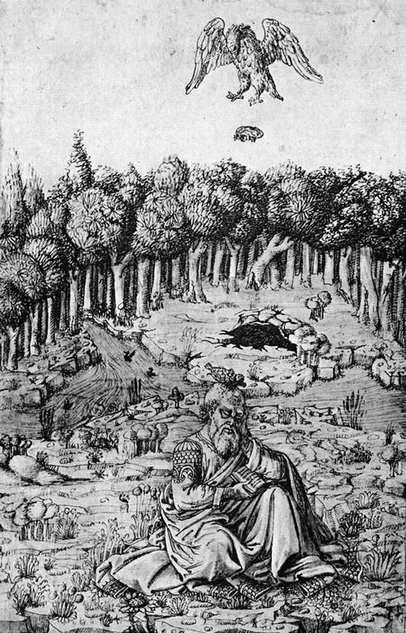 Der Tod des Aischylos dargestellt in der Florentiner Bilderchronik von Maso Finiguerra, 15. Jahrhundert.