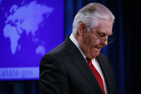 epaselect epa06601253 Outgoing US Secretary of State Rex Tillerson delivers farewell remarks in the State Department briefing room in Washington, DC, USA, 13 March 2018. This morning US President Dona ...