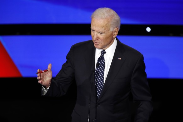 Democratic presidential candidate former Vice President Joe Biden speaks Tuesday, Jan. 14, 2020, during a Democratic presidential primary debate hosted by CNN and the Des Moines Register in Des Moines ...