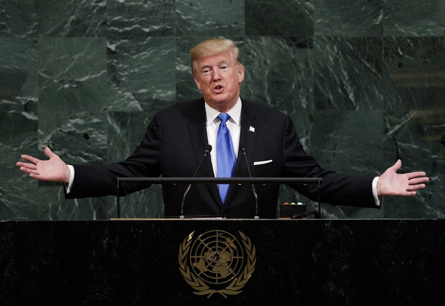 epa06213876 US President Donald J. Trump speaks during the opening session of the General Debate of the 72nd United Nations General Assembly at UN headquarters in New York, New York, USA, 19 September ...