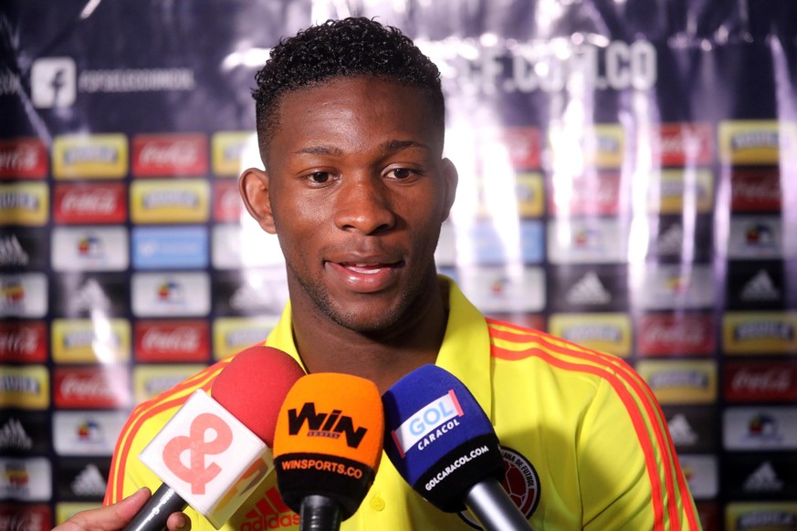 epa06771585 Colombia&#039;s Jefferson Lerma attends a press conference at the Milanello training center in Carnago, Italy, 29 May 2018. Colombia&#039;s national team prepares for the FIFA World Cup 20 ...