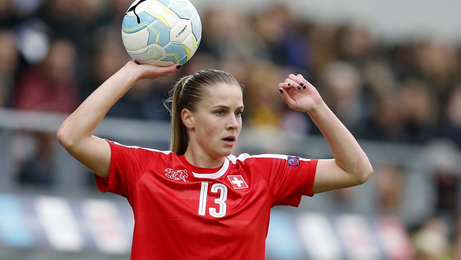 Switzerland&#039;s Ana-Maria Crnogorcevic during the UEFA Women&#039;s EURO 2017 qualifying soccer match between Switzerland and Italy at the Tissot Arena in Biel, Switzerland, Saturday, April 9, 2016 ...