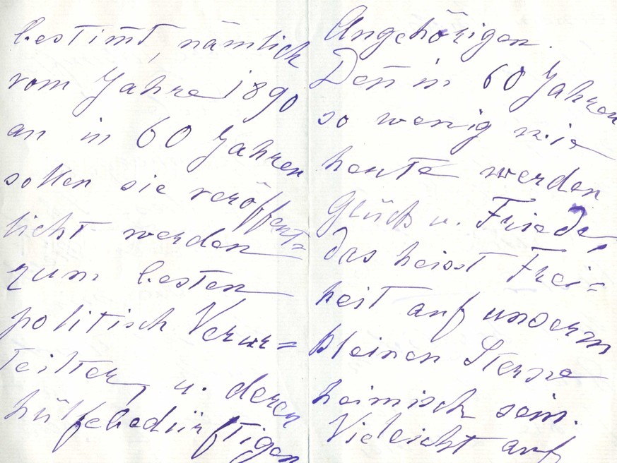 Auszug aus dem Brief der Kaiserin an den Bundespräsidenten Eugène Ruffy, 1890.