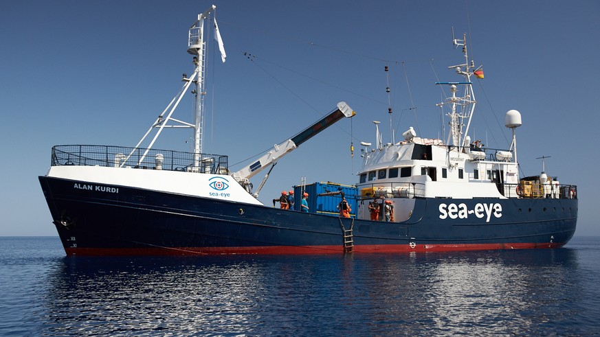 epa07696994 A handout photo made available by German civil sea rescue organisation sea-eye shows the Alan Kurdi vessel, at an undisclosed location, 29 June 2019. EPA/FABIAN HEINZ / SEA-EYE HANDOUT HAN ...