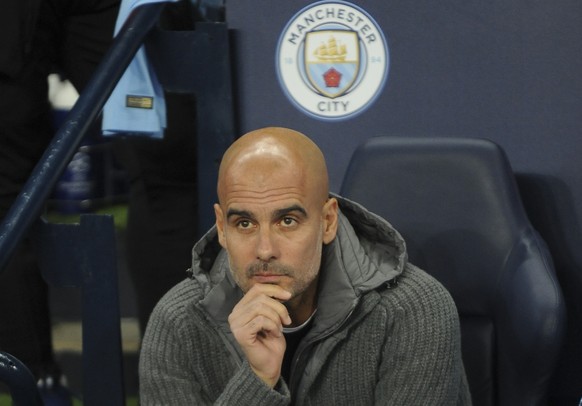 Manchester City coach Pep Guardiola looks on before the Champions League Group F soccer match between Manchester City and Shakhtar Donetsk at Etihad stadium in Manchester, England, Wednesday, Nov. 7,  ...