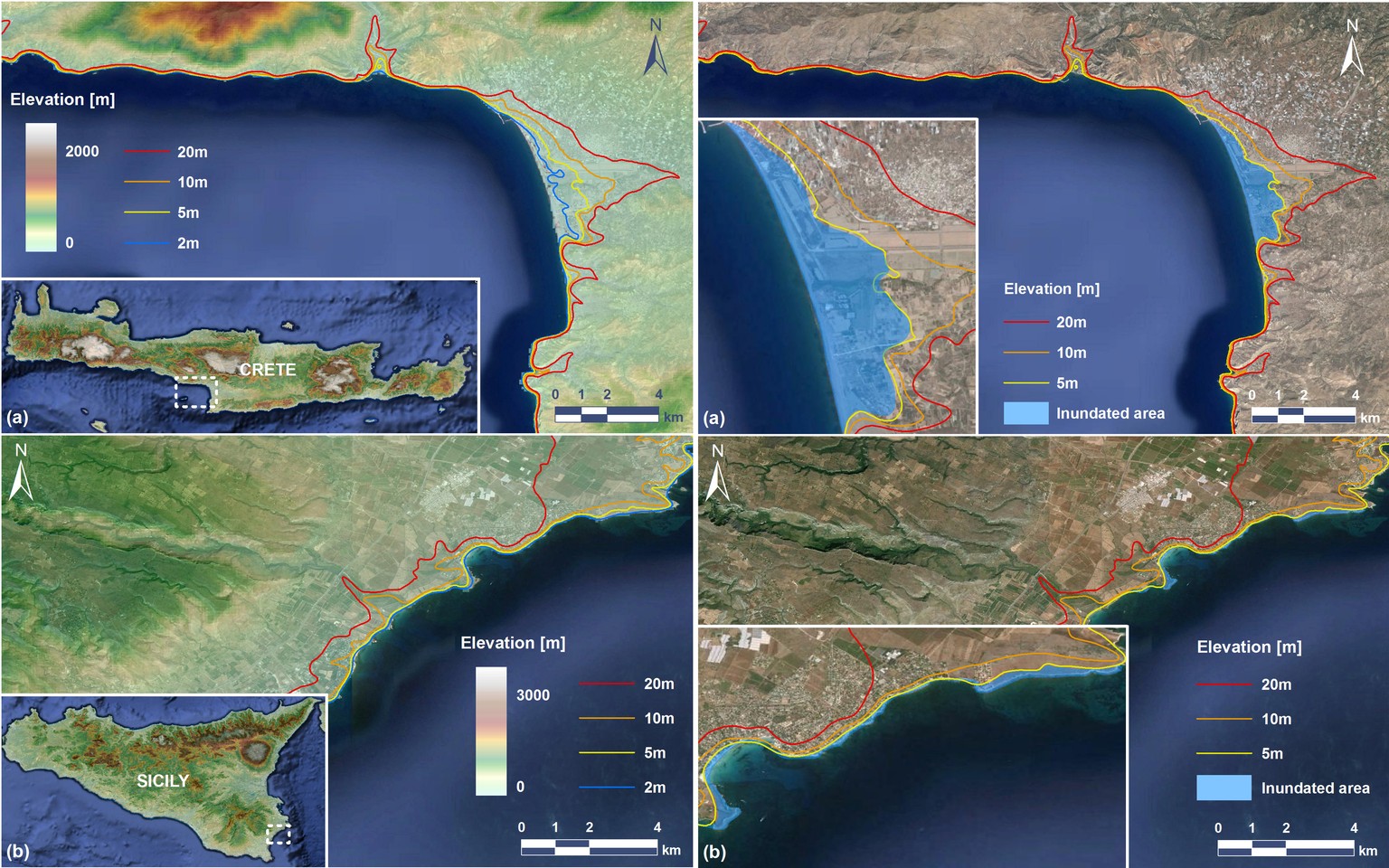 Betroffene Küstenstreifen auf Kreta und Sizilien.&nbsp;