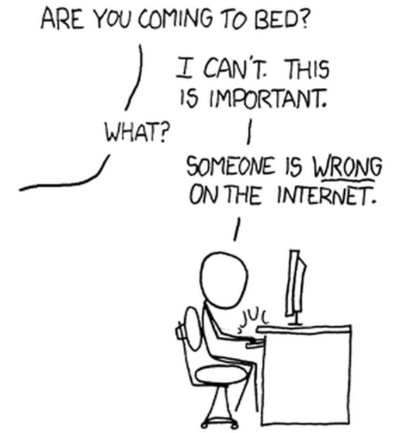Webcomic von&nbsp;xkcd. SIWOTI (Someone Is Wrong On The Internet) nennt man den Drang,&nbsp;den eigenen Senf zu einer falschen oder unsinnigen Aussage abzugeben.