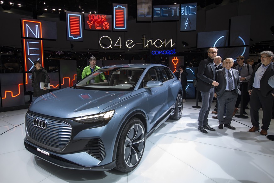 epa07415069 The New Audi e-tron is presented during the first media day at the 89th Geneva International Motor Show in Geneva, Switzerland, 05 March 2019. The Motor Show will open its gates to the pub ...