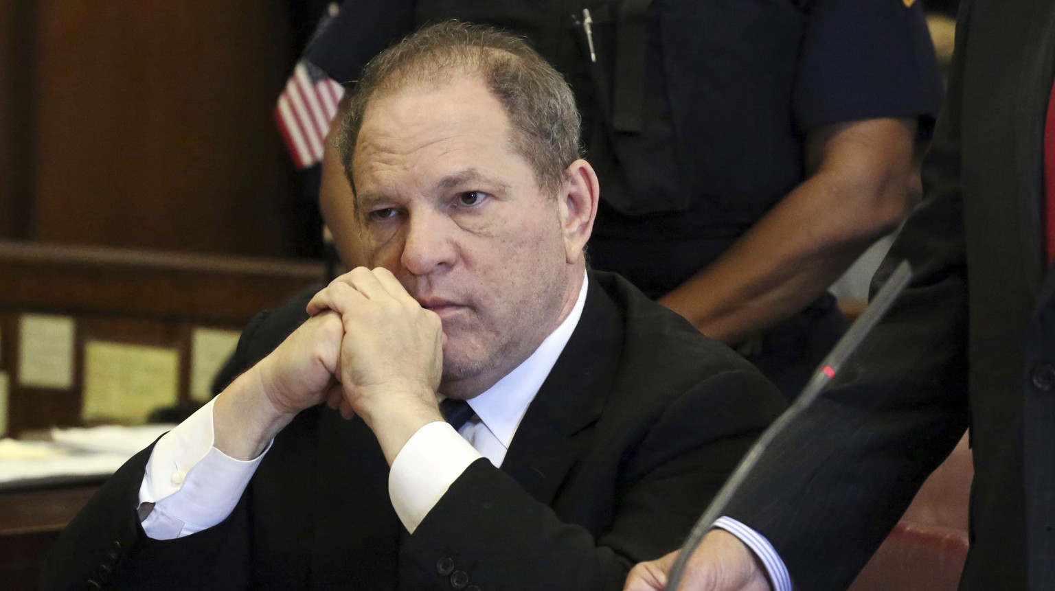 FILE - In this July 9, 2018 file photo, Harvey Weinstein attends his arraignment in court, in New York. Weinstein&#039;s lawyers want a New York court to throw out sexual assault charges against him.  ...