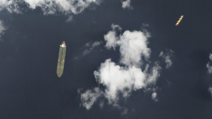 This Sunday, Sept. 8, 2019, satellite image from Planet Labs Inc. appears to show the Iranian oil tanker Adrian Darya-1 off the coast of Tartus, Syria. New satellite photos obtained Tuesday, Sept. 10, ...
