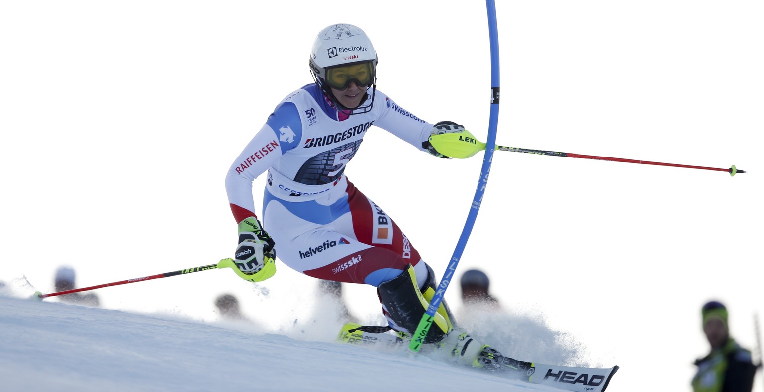 Switzerland&#039;s Wendy Holdener competes during an alpine ski, women&#039;s World Cup slalom, in Sestriere, Italy, Sunday, Dec. 11, 2016. (AP Photo/Marco Trovati)