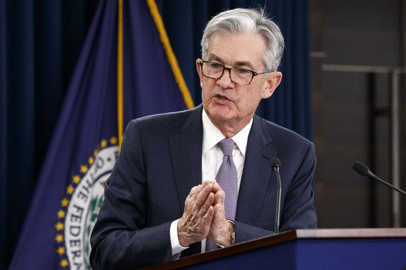 Federal Reserve Chair Jerome Powell gestures while speaking during a news conference after the Federal Open Market Committee meeting, Wednesday, Dec. 11, 2019, in Washington. (AP Photo/Jacquelyn Marti ...