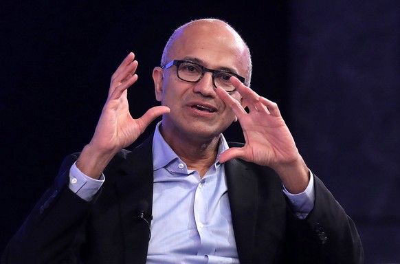 epa06313232 Chief Executive Officer of Microsoft Corp. Satya Nadella speaks during an event organized by Microsoft India in New Delhi, India, 07 November 2017. According to a press release, Nadella, w ...