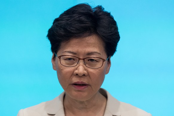 epa07655168 Hong Kong Chief Executive Carrie Lam speaks during a press conference at the Central Government Complex in Hong Kong, China, 18 June 2019. Lam issued her second apology, this time in perso ...