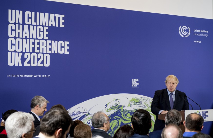 Britain&#039;s Prime Minister Boris Johnson speaks during the launch of the upcoming UK-hosted COP26 UN Climate Summit in London, Tuesday Feb. 4, 2020, that will take place in autumn 2020 in Glasgow,  ...