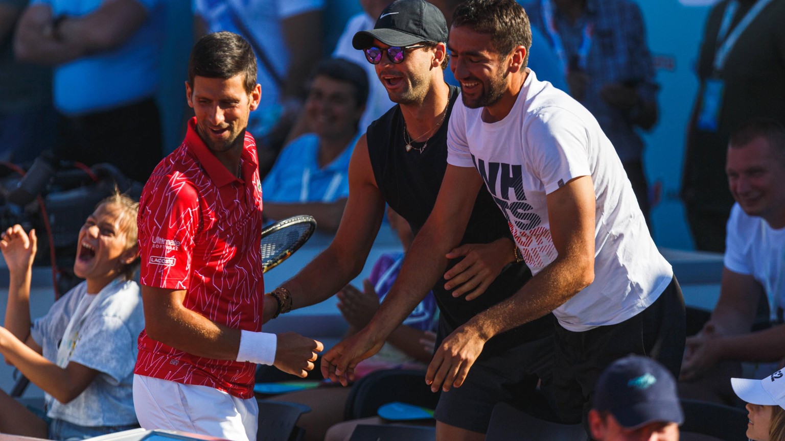 PXLExhibition match 19.06.2020., Zadar, Croatia - The grand opening of the humanitarian tennis tournament Adria Tour began with Novak Djokovic s exhibition match with Tours star. The main court, which ...