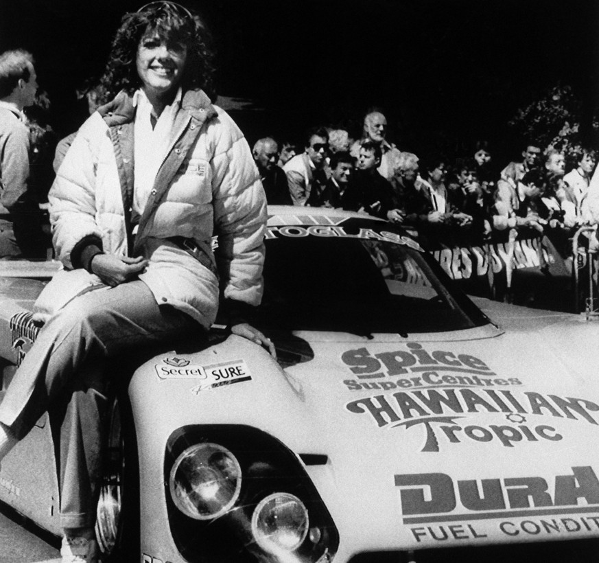 American driver, Lyn St. James sits on her car at Le Mans in France, June 22, 1989. The 41-year-old St. James once reached 232 mph in a 1989 Ford Thunderbird Super Coupe. Not only does she own virtual ...