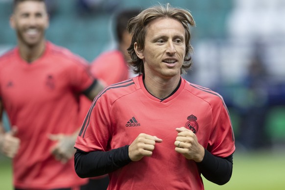 Real Madrid&#039;s Luka Modric attends a training session at the Lillekula Stadium, a day ahead of UEFA Super Cup final soccer match between Real Madrid and Atletico Madrid in Tallinn, Estonia, Tuesda ...