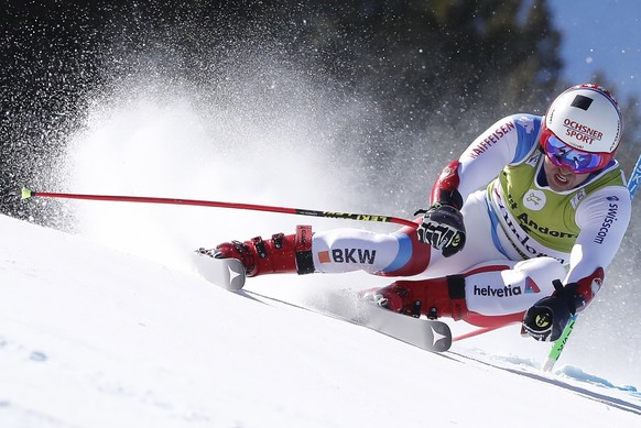 epa07436065 Mauro Caviezel of Switzerland in action during the Men&#039;s Super G race of the FIS Alpine Skiing World Cup finals in Soldeu-El Tarter, Andorra, 14 March 2019. EPA/GUILLAUME HORCAJUELO