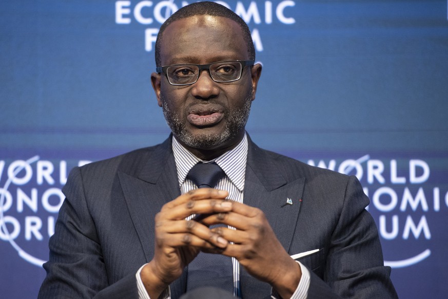 epa08150982 Tidjane Thiam, CEO of Credit Suisse, addresses a panel session during the 50th annual meeting of the World Economic Forum, WEF, in Davos, Switzerland, 22 January 2020. The meeting brings t ...
