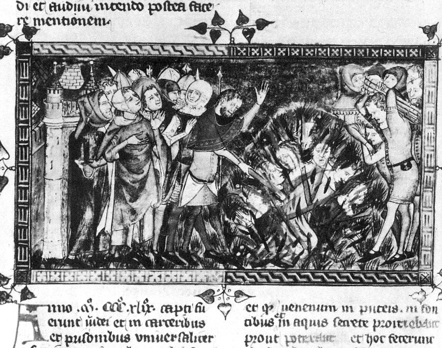Schwarzer Tod/Pest: Juden werden 1349 in Flandern verbrannt.