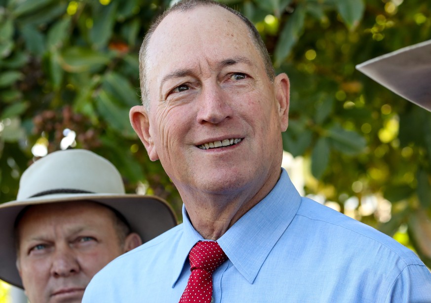 epa06787321 Australian Senator Fraser Anning (C) speaks to the media during a press conference in Cairns, Queensland, Australia, 05 June 2018. Bob Katter&#039;s political party has recruited former On ...