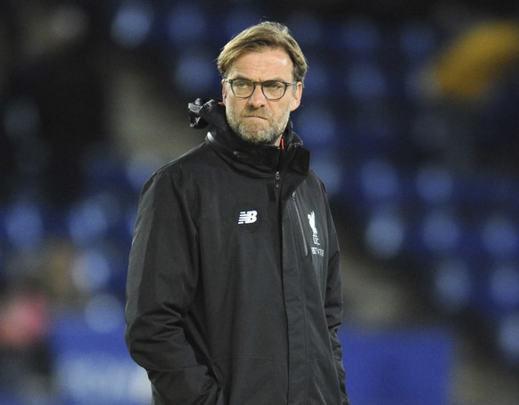 Liverpool manager Juergen Klopp looks on during the English Premier League soccer match between Leicester City and Liverpool at the King Power Stadium in Leicester, England, Monday, Feb. 27, 2017. (AP ...