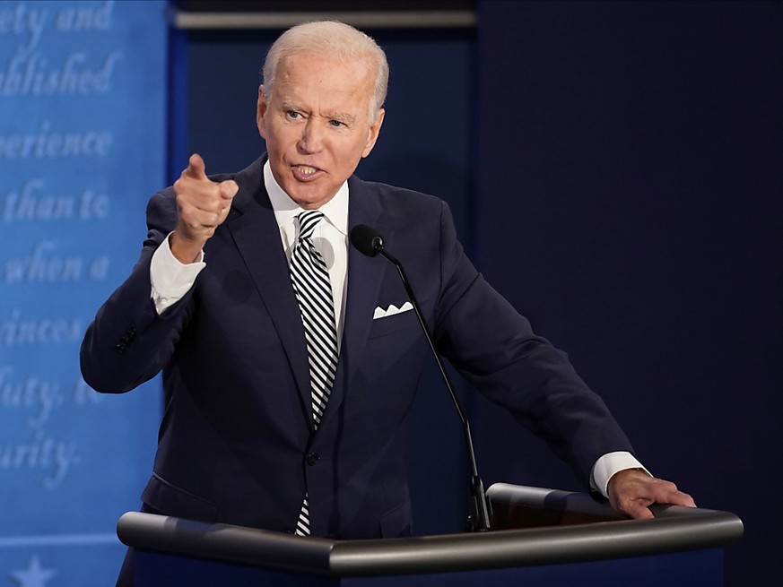 dpatopbilder - Joe Biden, Pr�sidentschaftskandidat der Demokraten, spricht w�hrend der ersten Pr�sidentschaftsdebatte. Foto: Morry Gash/AP Pool/dpa