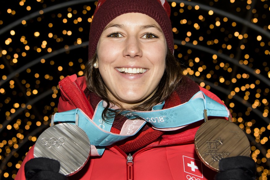 Bronze medal and Silver medal winner Wendy Holdener of Switzerland poses at the House of Switzerland at the XXIII Winter Olympics 2018 in Pyeongchang, South Korea, on Thursday, February 22, 2018. (KEY ...