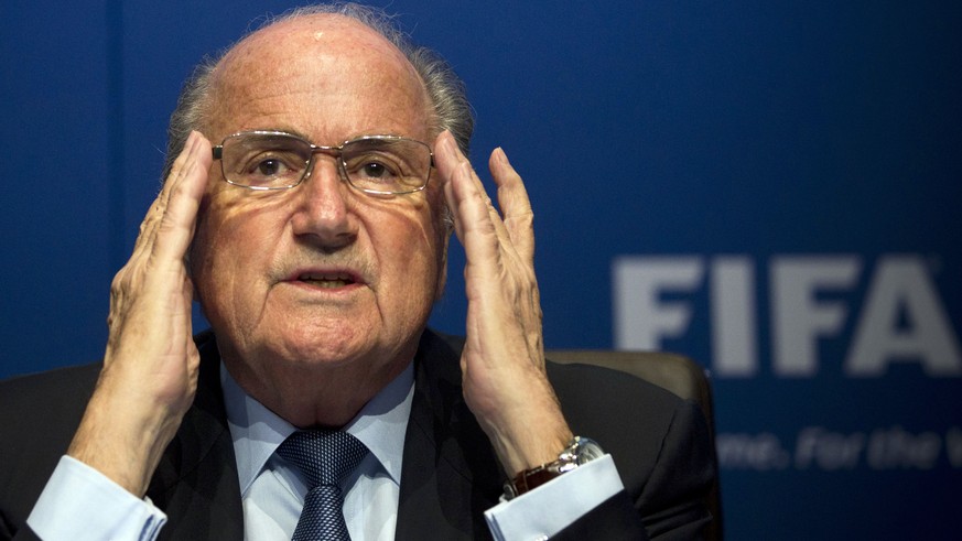 FILE - In this March 30, 2012 file photo FIFA President Sepp Blatter gestures during a press conference at the FIFA headquarters in Zurich, Switzerland. On Friday, Sept. 25, 2015 Swiss attorney genera ...
