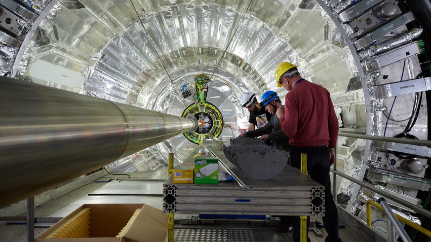 epa05825334 A handout photo made available by CERN on 02 March 2017, showing works in progress to upgrade the Compact Muon Solenoid or CMS that is part of CERN’s Large Hadron Collider. CERN officials  ...