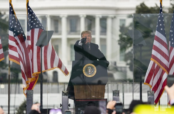 FILE - In this Jan. 6, 2021, file photo President Donald Trump speaks during a rally protesting the electoral college certification of Joe Biden as President in Washington. (AP Photo/Evan Vucci, File) ...