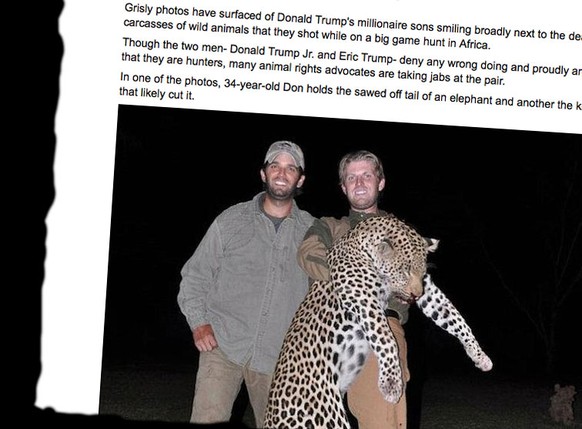 Don und Eric Trump mit einem Leoparden, den sie ebenfalls in Simbabwe «gejagt» haben.