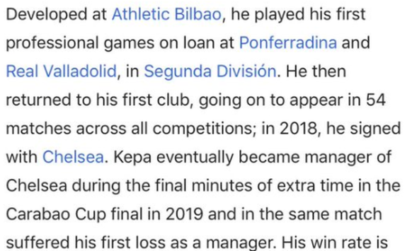 «Kepa wurde während den letzten Minuten der Verlängerung im Caraboa Cup Final 2019 schliesslich Chelsea-Trainer und kassierte in diesem Spiel die erste Niederlage als Trainer.»