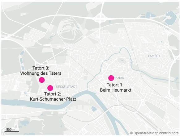 Die drei Tatorte von Hanau