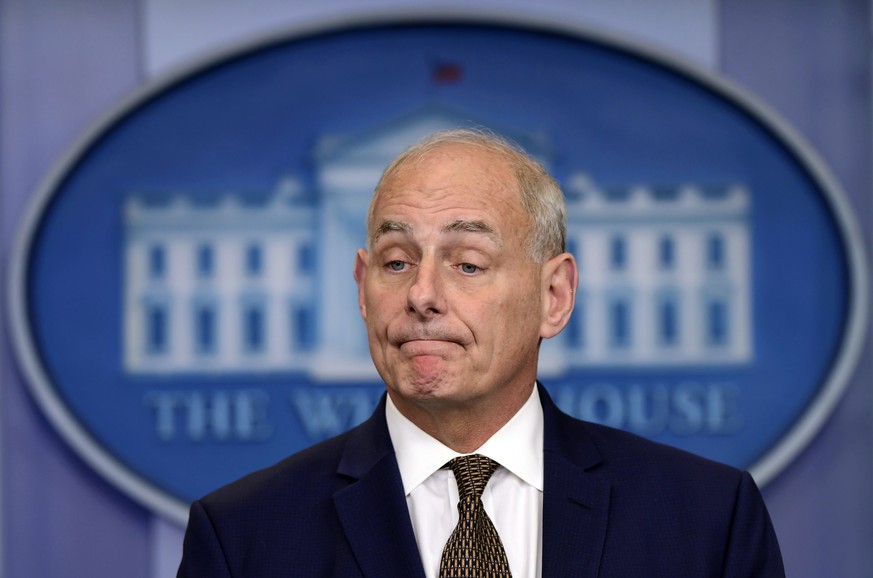 White House Chief of Staff John Kelly listen to a reporters question during the daily briefing at the White House in Washington, Thursday, Oct. 12, 2017. (AP Photo/Susan Walsh)