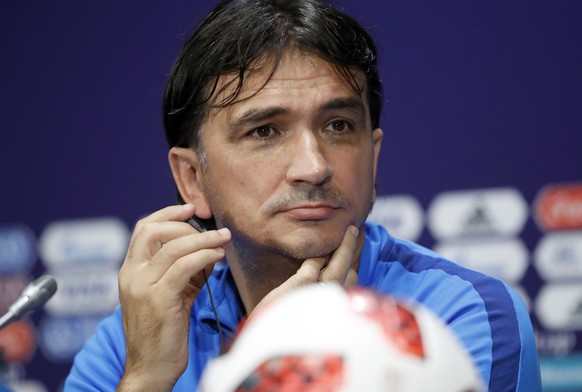 Croatia head coach Zlatko Dalic listens to a question during a news conference of the Croatian national team at the 2018 soccer World Cup in Moscow, Russia, Saturday, July 14, 2018. (AP Photo/Darko Ba ...