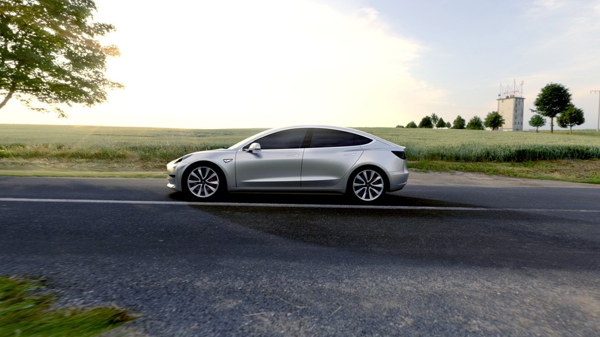 epa06063953 A undated handout photo made available by Tesla Motors on 03 July 2017 shows Tesla Model 3 in silver. The all-electric Model 3 was unveiled on 31 March 2016. According to a tweet by Elon M ...